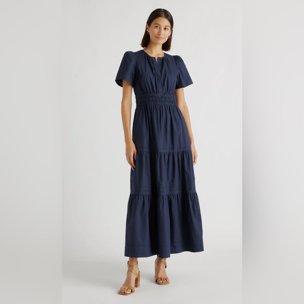 100% Organic Cotton Poplin Tiered Maxi Dress Women’s size XS